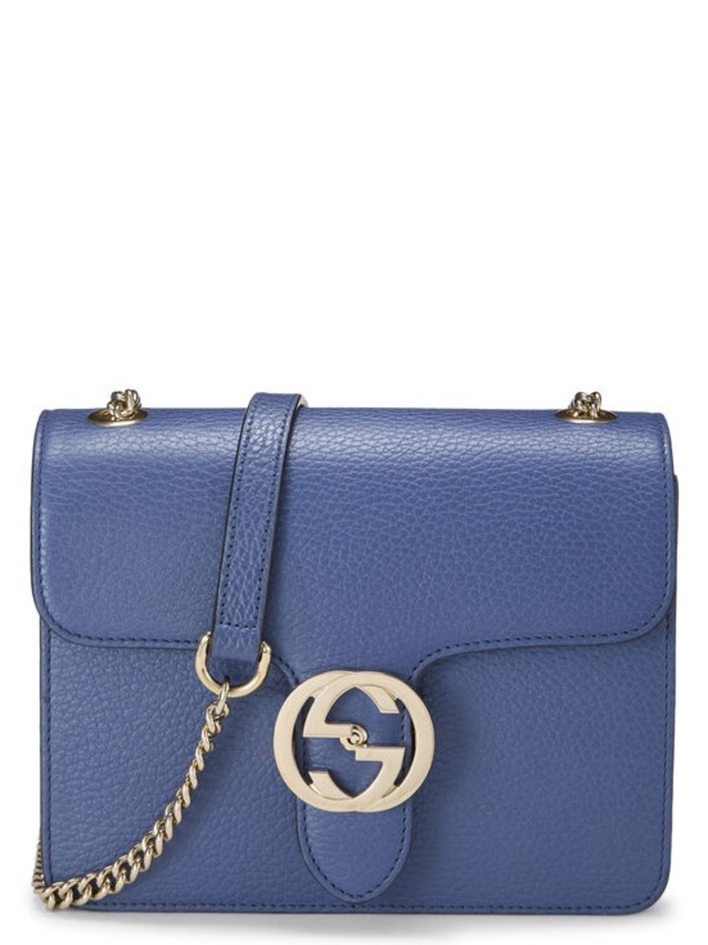Authentic Gucci Blue Pebbled Leather Crossbody with GG